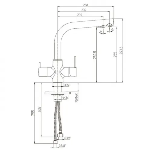 Смеситель для кухни PAINI Arena на 3 воды, черный (YO)