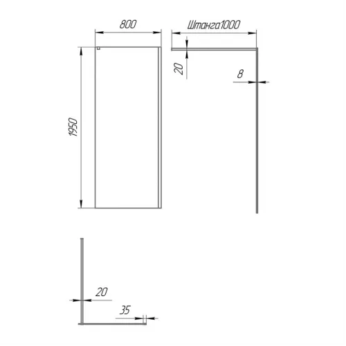 Душевая перегородка 80x195 стекло прозрачное