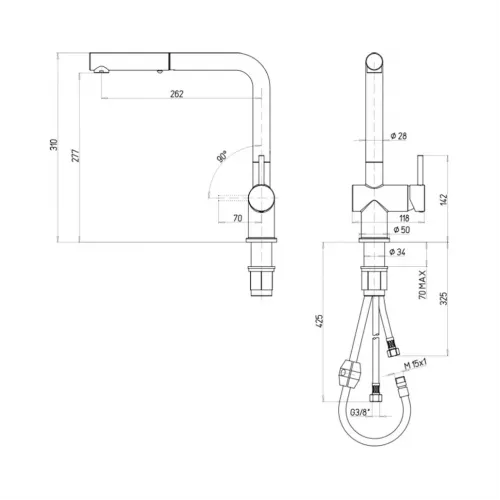Смеситель для кухни с выдвижной лейкой, PAINI Cox, GRANITE TRUFFLE