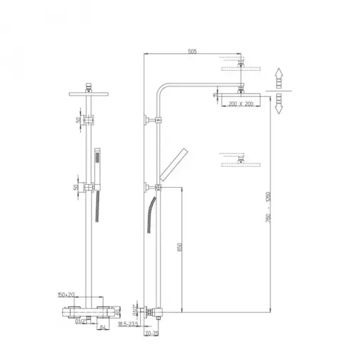 Душевая система PAINI Dax-R 200x200 с термостатом, хром (CR)