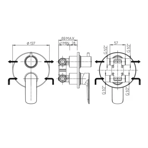 Смеситель для душа PAINI Nove встраиваемый c дивертором, черный (YO)