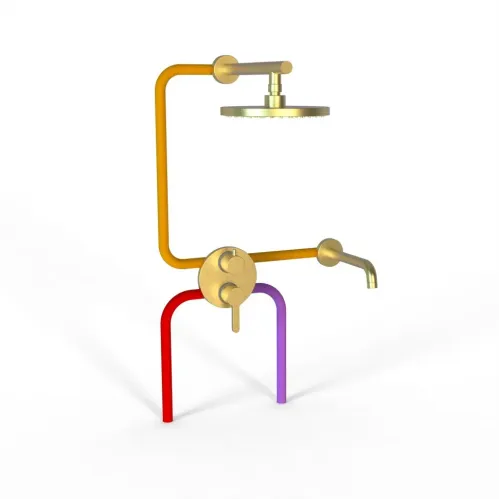 Комплект на 2 потребителя Cox PAINI, для ванны с верхним душем, брашированное золото PVD