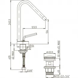 Смеситель для раковины PAINI Pixel с донным клапаном, хром (CR)