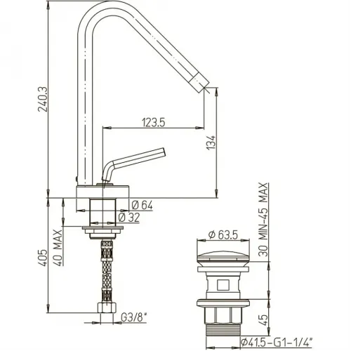 Смеситель для раковины PAINI Pixel с донным клапаном, хром (CR)