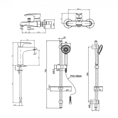 PAINI Palermo PACRKIT3 - 3 в 1 комплект для раковины и ванны со стойкой, хром (CR)