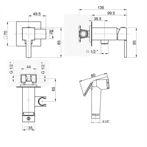 Гигиенический душ PAINI Kampana встраиваемый, лейка ABS, хром (CR)