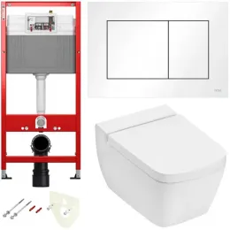TECE 9400413.WC2 TECEone Полный комплект 5 в 1 для установки подвесного унитаз с крышкой/сиденьема, панель белая, унитаз с крышкой/сиденьем TECEone