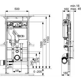TECE 9600400 TECElux Застенный модуль инсталляция 400 с регулировкой высоты и системой очистки воздуха, высота установки 1120 мм