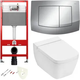 TECE 9400405.WC2 TECEone Полный комплект 5 в 1 для установки подвесного унитаз с крышкой/сиденьема, панель хром глянцевый, унитаз с крышкой/сиденьем TECEone