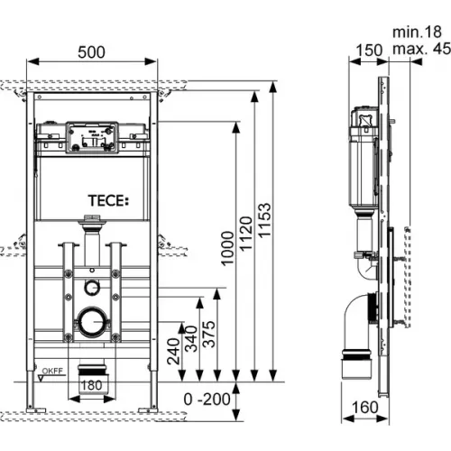 TECE 9600100 TECElux Застенный модуль инсталляция 100, высота установки 1120 мм