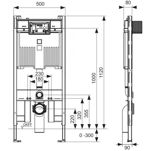 TECE 9300500 TECEprofil Застенный модуль инсталляция со сливным бачком Octa II, глубина 8 см, высота 1120 мм