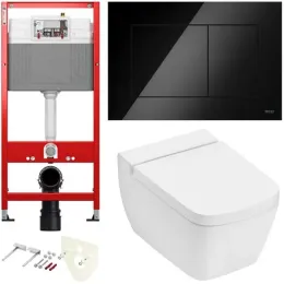 TECE K440403.WC2 TECEone Полный комплект 5 в 1 для установки подвесного унитаз с крышкой/сиденьема, панель черная глянцевая, унитаз с крышкой/сиденьем TECEone