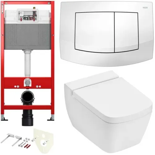 TECE K440200.WC2 TECEone Полный комплект 5 в 1 для установки подвесного унитаз с крышкой/сиденьема, панель белая, унитаз с крышкой/сиденьем TECEone