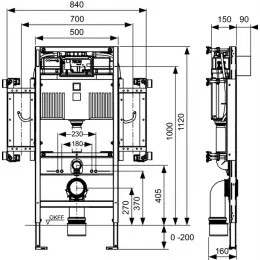 TECE 9300381 TECEprofil UNI 2.0.Застенный модуль инсталляция для людей с ограниченной подвижностью, смывным бачком Uni, высота 1120 мм