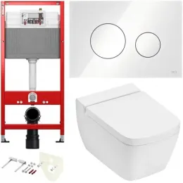 TECE K440650.WC2 TECEone Полный комплект 5 в 1 для установки подвесного унитаз с крышкой/сиденьема, панель белая, стеклянная, унитаз с крышкой/сиденьем TECEone