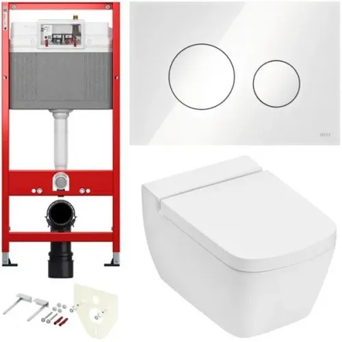 TECE K440650.WC2 TECEone Полный комплект 5 в 1 для установки подвесного унитаз с крышкой/сиденьема, панель белая, стеклянная, унитаз с крышкой/сиденьем TECEone