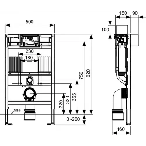 TECE 9300380 TECEprofil Застенный модуль инсталляция со смывным бачком Uni 2.0, высота 820 мм