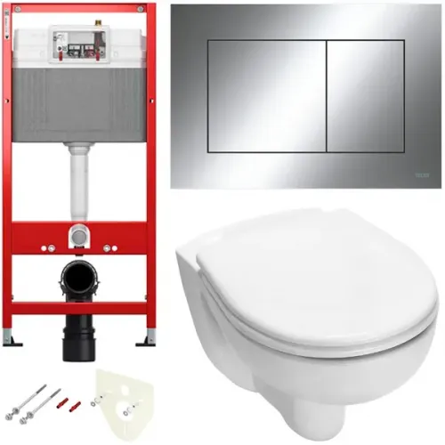 TECE 9400412.WC1 TECbase Полный комплект 5 в 1 для установки подвесного унитаз с крышкой/сиденьема, панель хром глянцевый, унитаз с крышкой/сиденьем V04