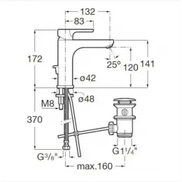 ROCA 5A3B09C00 L20 Смеситель для раковины, Mezzo, без донного клапана (coldstart), хром глянцевый