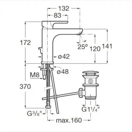 ROCA 5A3B09C00 L20 Смеситель для раковины, Mezzo, без донного клапана (coldstart), хром глянцевый