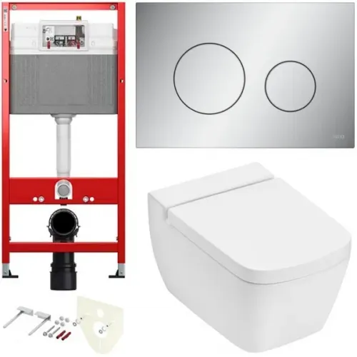 TECE K440922.WC2 TECEone Полный комплект 5 в 1 для установки подвесного унитаз с крышкой/сиденьема, панель хром матовый, унитаз с крышкой/сиденьем TECEone