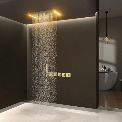 Timo. Душевая система встроенная с термостатом Petruma SX-5229/17SM Золото матовое