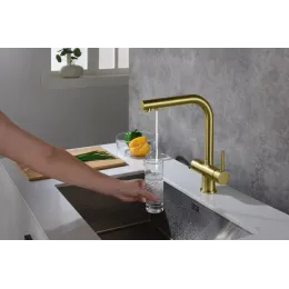 Timo. Смеситель для кухни с подключением фильтра и выдвижной лейкой Saona 2356/17FL Золото матовое