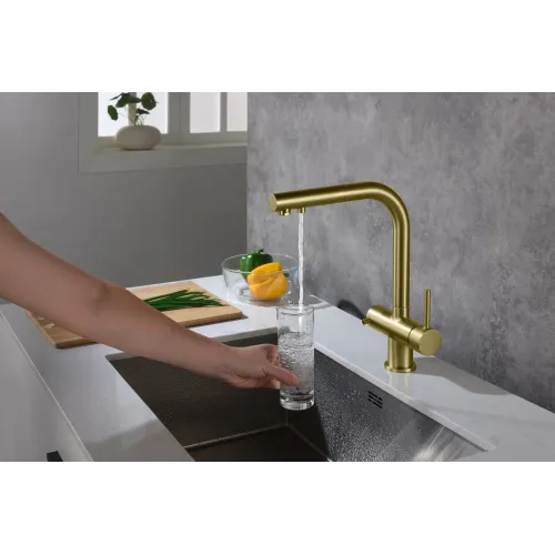 Timo. Смеситель для кухни с подключением фильтра и выдвижной лейкой Saona 2356/17FL Золото матовое