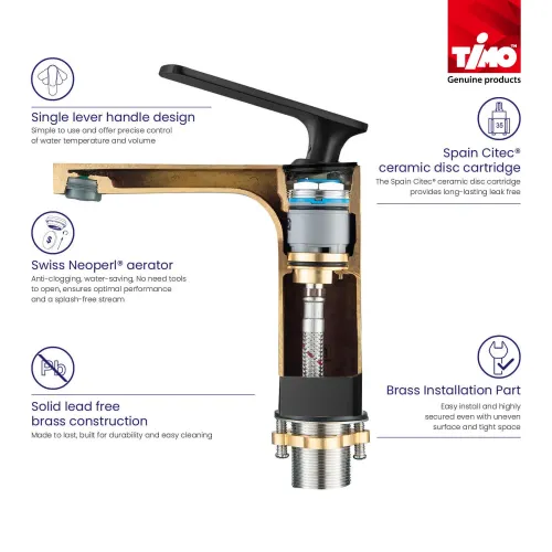 Timo. Смеситель для раковины с гигиеническим душем Torne 4360/03G Черный