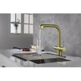 Timo. Смеситель для кухни с подключением фильтра и выдвижной лейкой Saona 2346/17FL Золото матовое