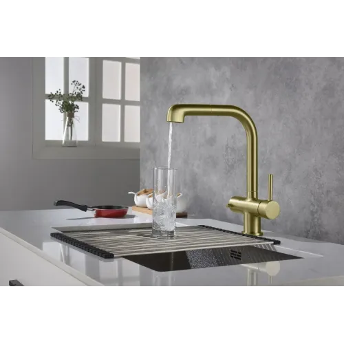 Timo. Смеситель для кухни с подключением фильтра и выдвижной лейкой Saona 2346/17FL Золото матовое