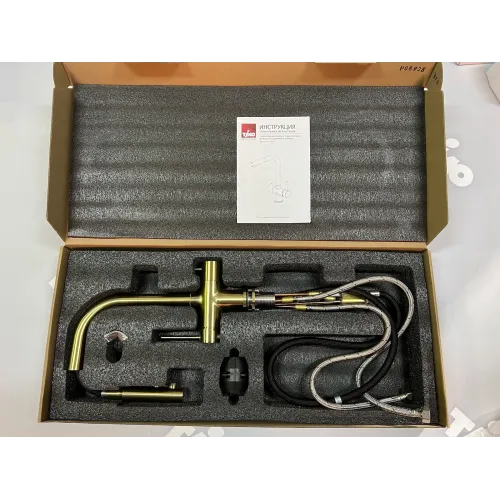 Timo. Смеситель для кухни с подключением фильтра и выдвижной лейкой Saona 2356/17FL Золото матовое