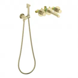 Timo. Смеситель для раковины встроенный с термостатом, с гигиеническим душем Saona 2383/17SM Золото матовое