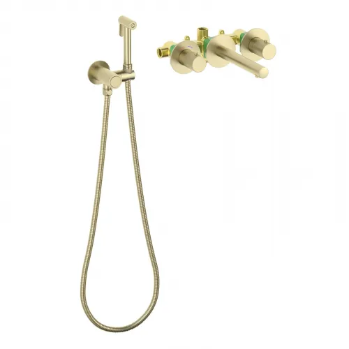 Timo. Смеситель для раковины встроенный с термостатом, с гигиеническим душем Saona 2383/17SM Золото матовое