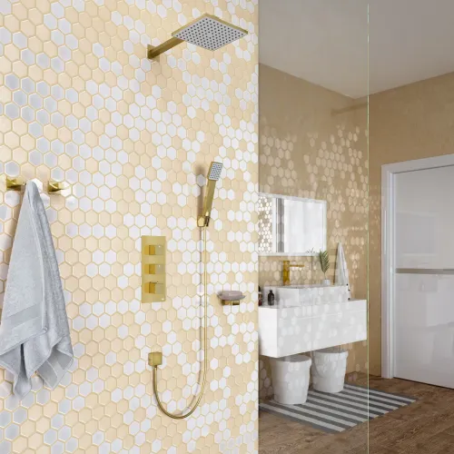 Timo. Душевая система встроенная с термостатом Tetra-Thermo SX-0179/17SM Золото матовое