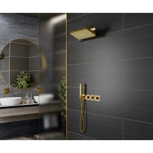 Timo. Душевая система встроенная с термостатом Petruma SX-5249/17SM Золото матовое