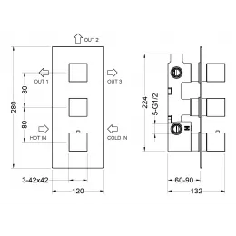 Timo. Душевая система встроенная с термостатом Tetra-Thermo SX-0179/00SM Хром