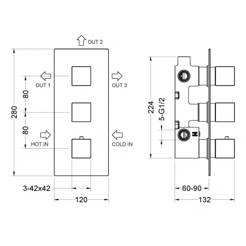 Timo. Душевая система встроенная с термостатом Tetra-Thermo SX-0179/00SM Хром