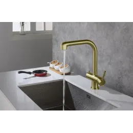 Timo. Смеситель для кухни с подключением фильтра и выдвижной лейкой Saona 2346/17FL Золото матовое