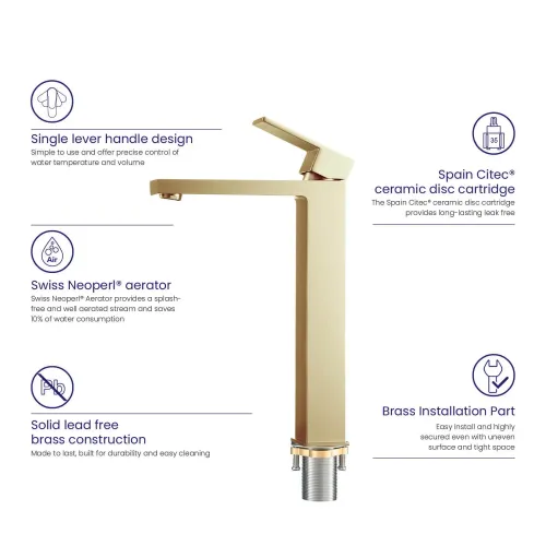 Timo. Смеситель для раковины-чаши Selene 3011/17F Золото матовое