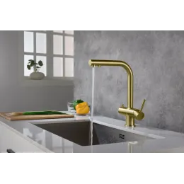 Timo. Смеситель для кухни с подключением фильтра и выдвижной лейкой Saona 2356/17FL Золото матовое
