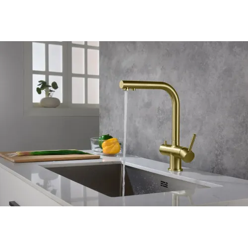 Timo. Смеситель для кухни с подключением фильтра и выдвижной лейкой Saona 2356/17FL Золото матовое