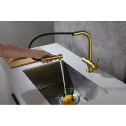 Timo. Смеситель для кухни с подключением фильтра и выдвижной лейкой Saona 2356/17FL Золото матовое