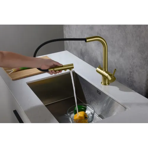 Timo. Смеситель для кухни с подключением фильтра и выдвижной лейкой Saona 2356/17FL Золото матовое