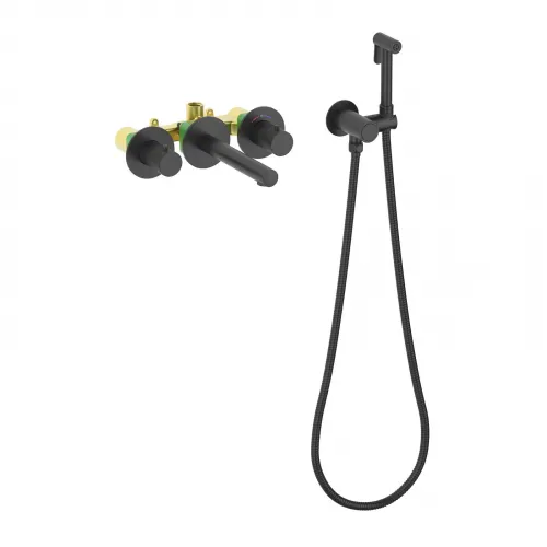 Timo. Смеситель для раковины встроенный с термостатом, с гигиеническим душем Saona 2383/03SM Черный