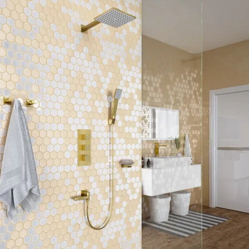 Timo. Душевая система встроенная с термостатом Tetra-Thermo SX-0199/17SM Золото матовое