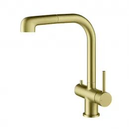 Timo. Смеситель для кухни с подключением фильтра и выдвижной лейкой Saona 2346/17FL Золото матовое