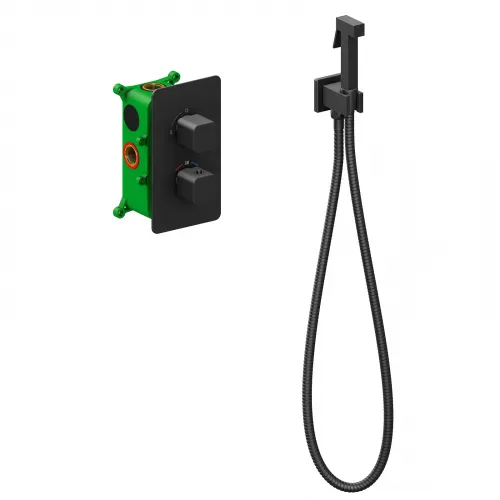 Timo. Смеситель встроенный с гигиеническим душем с термостатом Petruma 5089/03SM Черный