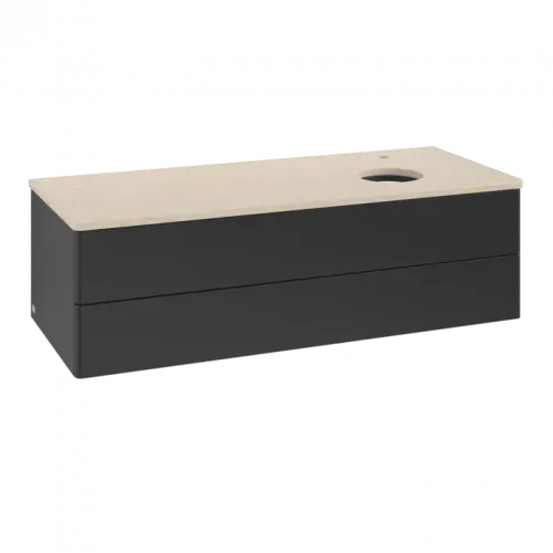 Villeroy & Boch Antao Тумба под раковину, 2 выдвижных ящика, 1200 x 360 x 500 mm, лицевая поверхность без текстурированной отделки, Black Matt Lacquer / Botticino K23053PD