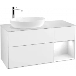 Villeroy & Boch Finion Тумба под раковину, с подсветкой, 3 выдвижных ящика, 1200 x 603 x 501 mm, Glossy White Lacquer / Glossy White Lacquer G931GFGF
